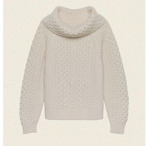 NWT Doen Gillian Fisherman Cable Knit Wool Roll Turtleneck Sweater Ivory XS